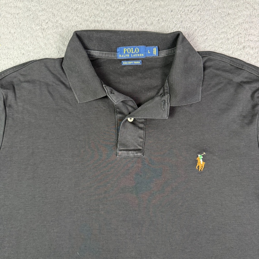 Polo Ralph Lauren Shirt Mens L Black Flesh Pony Pima Soft Touch Short Sleeve